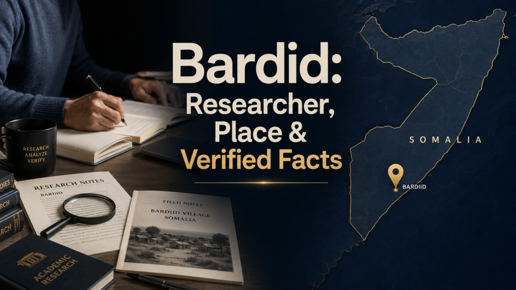 Bardid meaning showing academic research and Bardiid village in Somalia